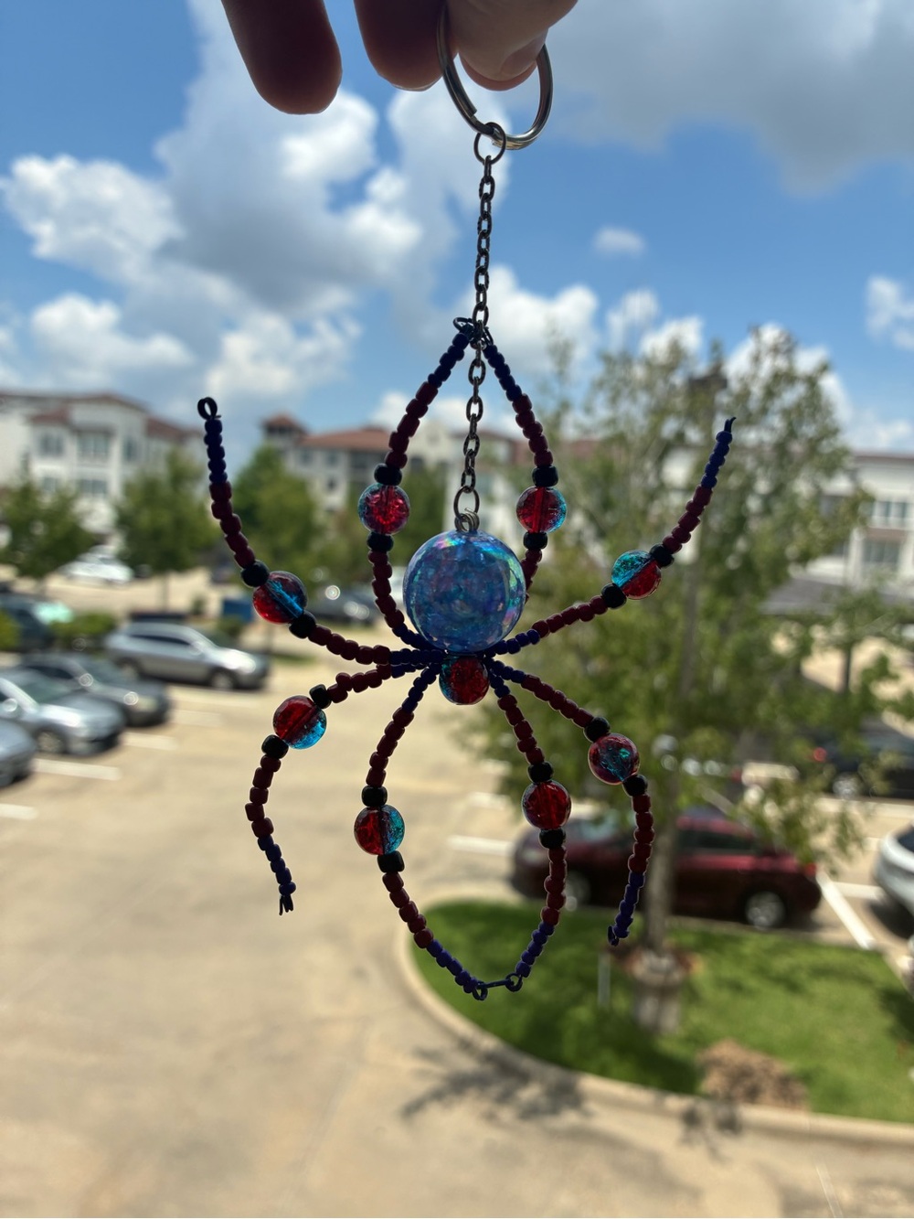 Handmade Beaded Blue and Red Keychain